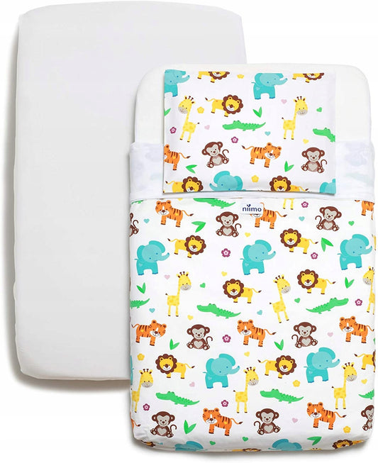NIIMO Next to Me Jungleset includes 1x duvet cover (66 x 59 cm), 1x fitted sheet with elastic (83 x 50 cm), 1x