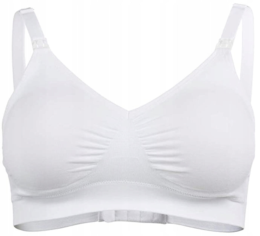 MEDELA biustonosz do karmienia KOMFORT +wkładki XL biały, bezszwowy biustonosz ciążowy i do karmienia