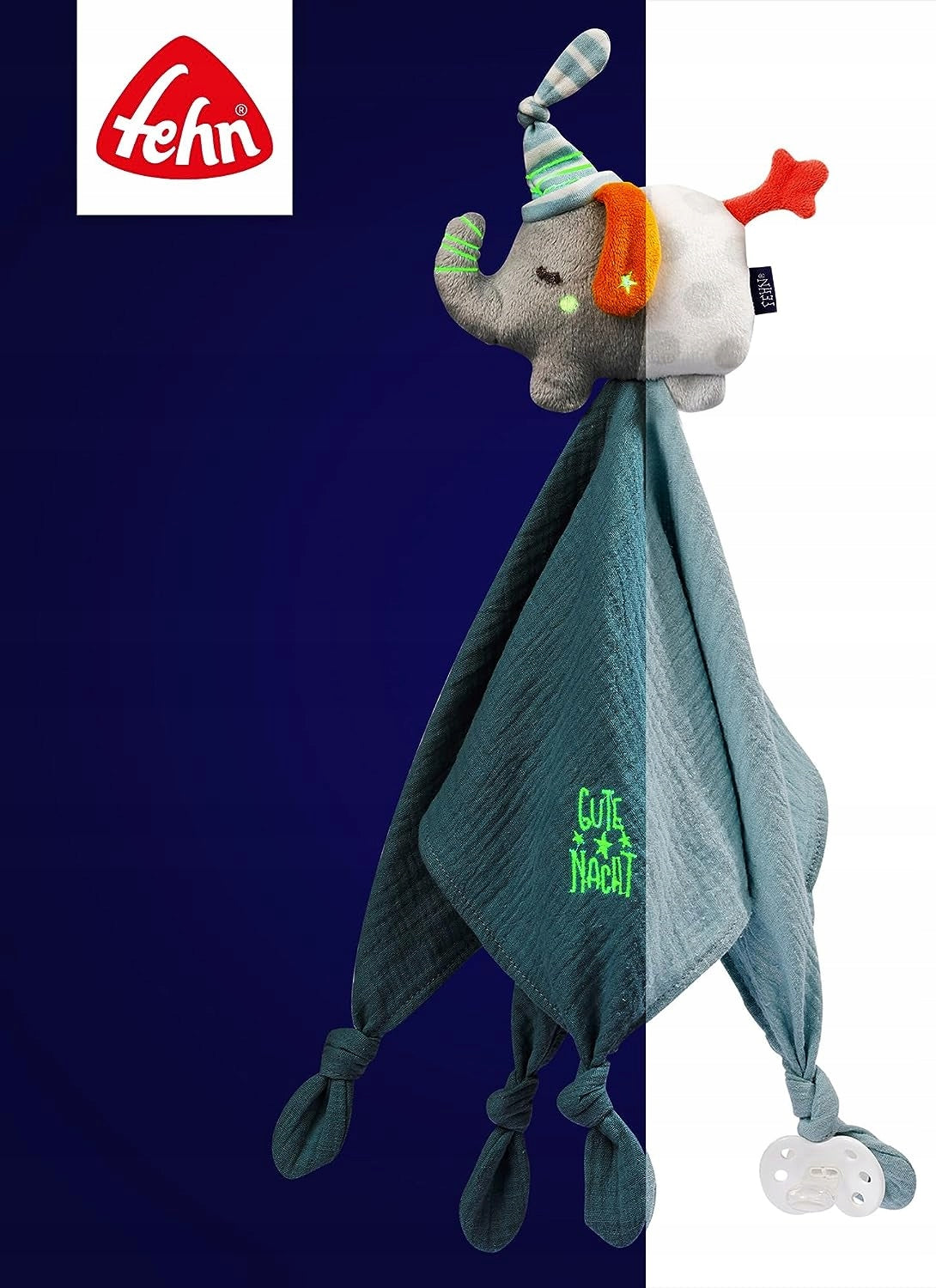 Jucărie de pluș FEHN cu suport pentru suzete DRAGON 42 cm