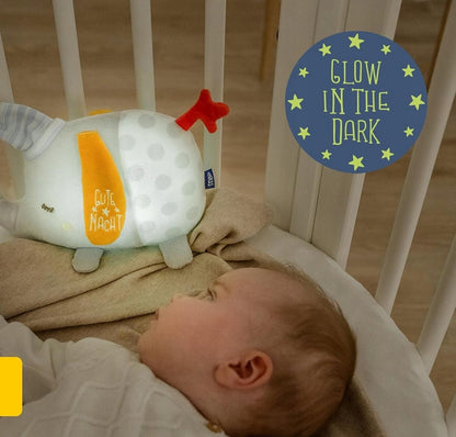 FEHN knuffel met nachtlampje 4 kleuren en lichtgevende borduursel OLIFANT