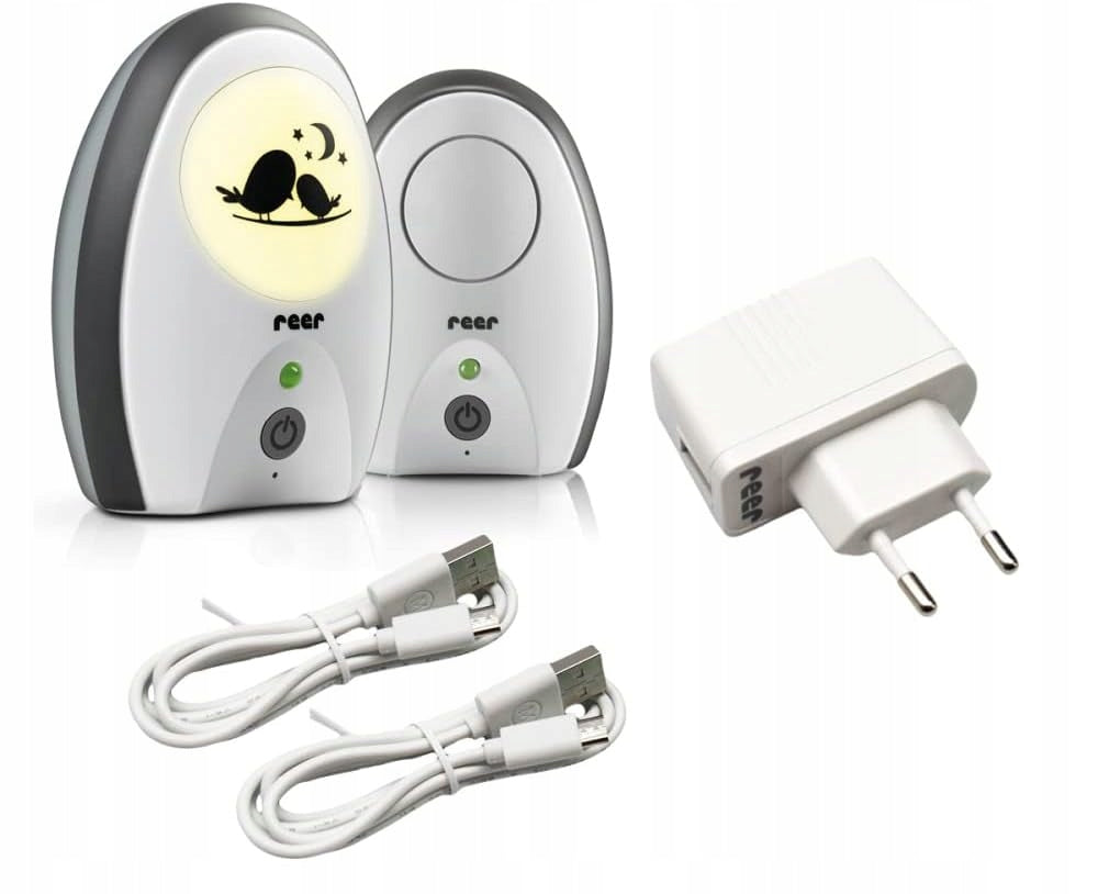 REER Rigi Digital cyfrowa niania elektroniczna FHSS zestaw z 2 przewodami USB i zasilaczem, biało-szary