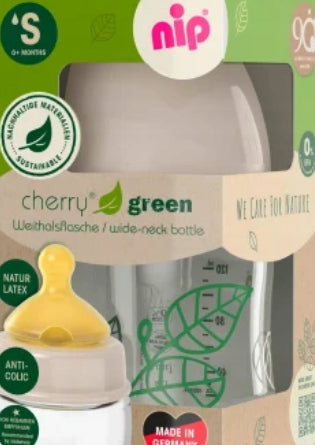 NIP Cherry Green skleněná láhev 120 ml 0+ dudlík latex S