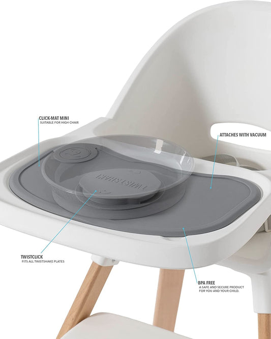 TWISTSHAKE mata CLICK MAT z talerzykiem 6msc+ szara mata silikonowa do krzesełka z przyssawką i pokrywką