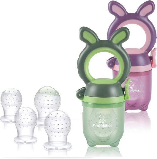 ANGELBLISS mordedor dispensador de frutas para bebés 3-12 meses 2 unidades 6 boquillas