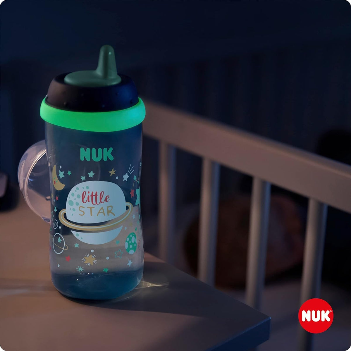 NUK Kiddy Cup glow-in-the-darkfles, 300 ml, 12 m+, KOSMOS