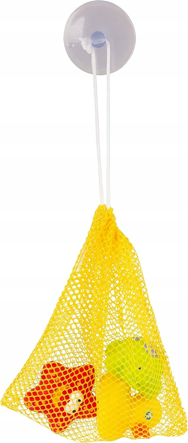 PLAYGRO 3 giocattoli da bagno + rete portaoggetti con ventosa