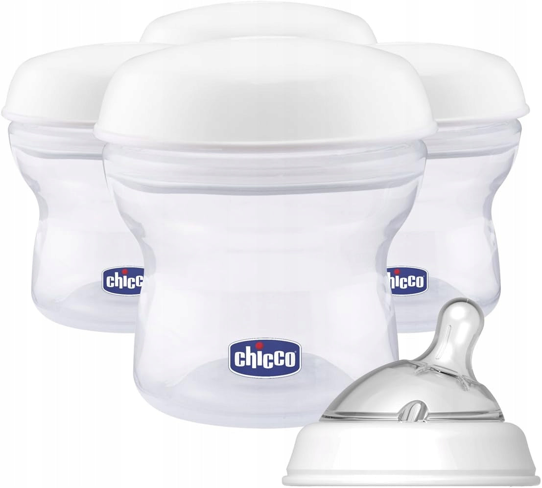 CHICCO recipiente pentru lapte 4 x 150 ml + suzetă cu capac