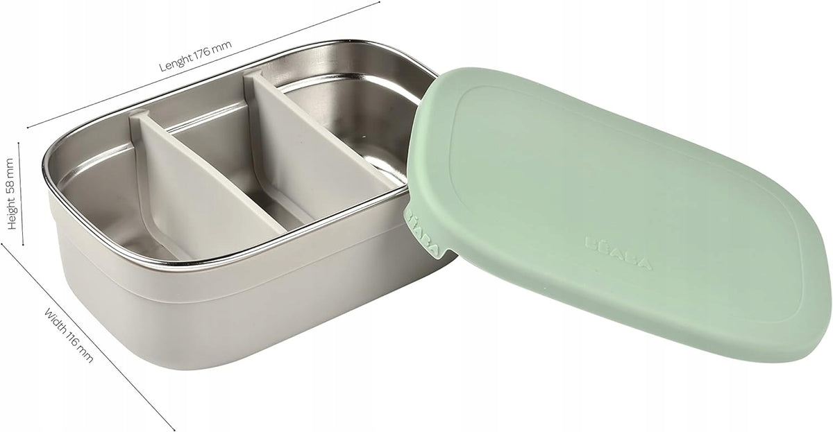 BEABA śniadaniówka lunchbox STAL nierdzewna 760ml z przegrodami, stalowy pojemnik z silikonową pokrywką