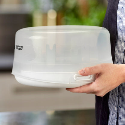 TOMMEE TIPPEE sterylizator + szczypce i smoczek, mikrofalowy sterylizator do butelek i akcesoriów, biały