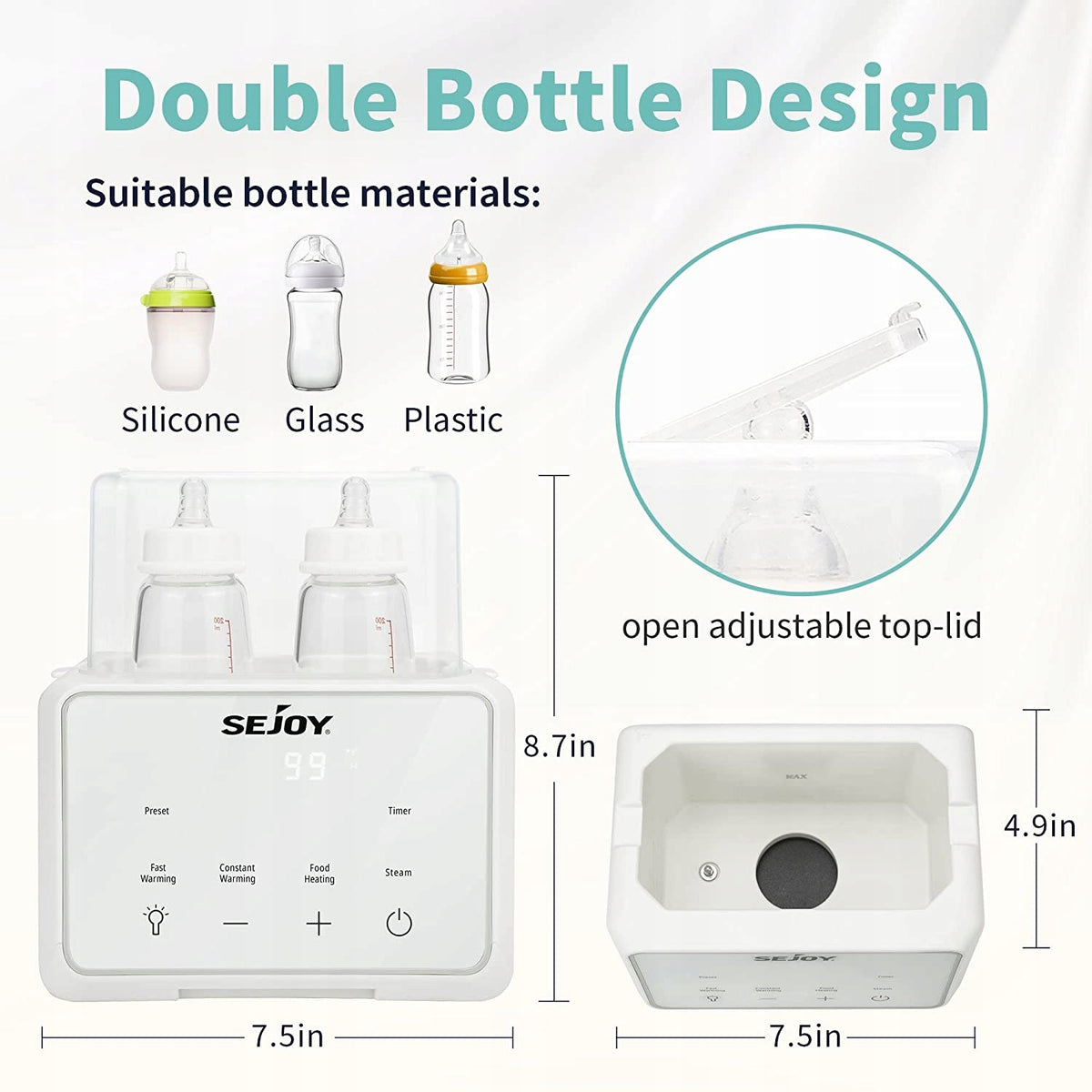 SEJOY dubbele flessenwarmer sterilisator 6in1
