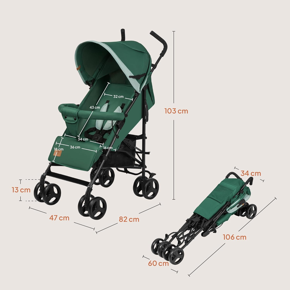 LIONELO Elia stroller with reclining function