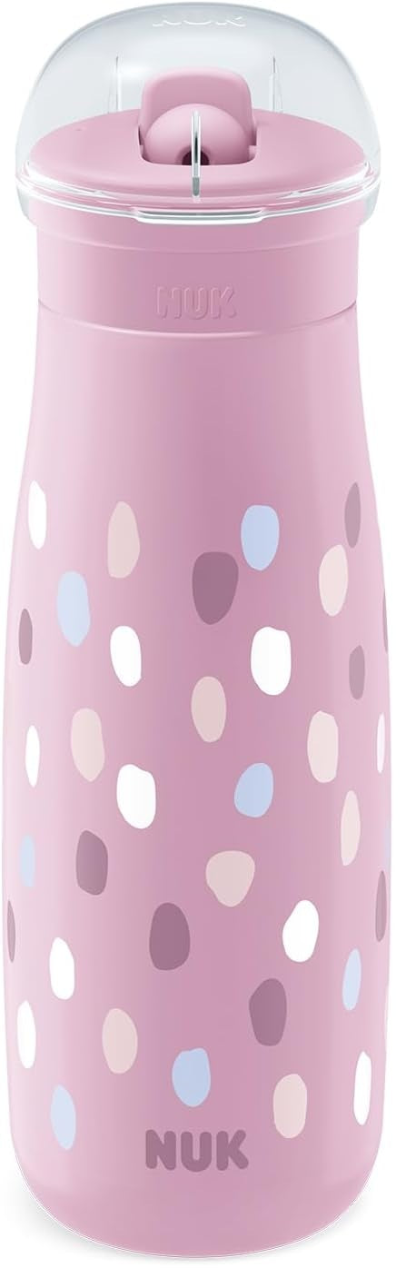 NUK Mini-Me Flip stalowa butelka ze słomką i ustnikiem 500 ml 12 m+ różowa, odporna na rozlewanie