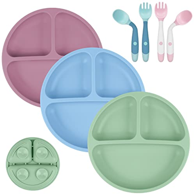 VICLOON assiette compartimentée avec ventouse x3 + cuillère x2 fourchette x2