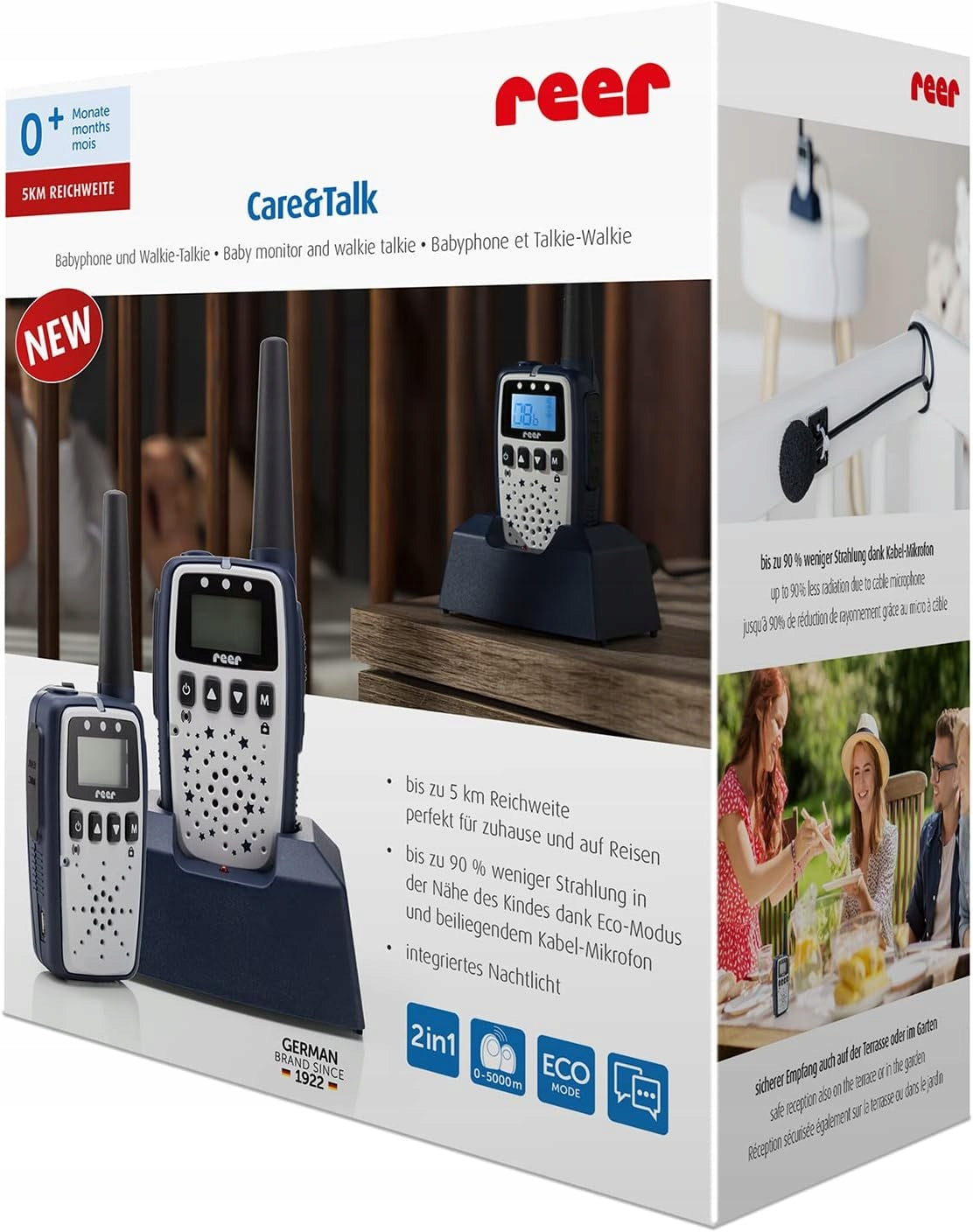 REER Care&Talk 2w1 niania elektroniczna i walkie-talkie 5 km, granatowa, zestaw z pudełkiem