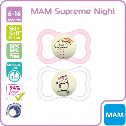 MAM SUPREME NIGHT suzetă din silicon 6-16 luni