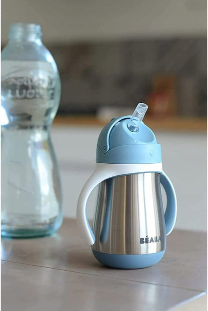 BEABA vaso antiderrame con pajita acero inoxidable 250 ml