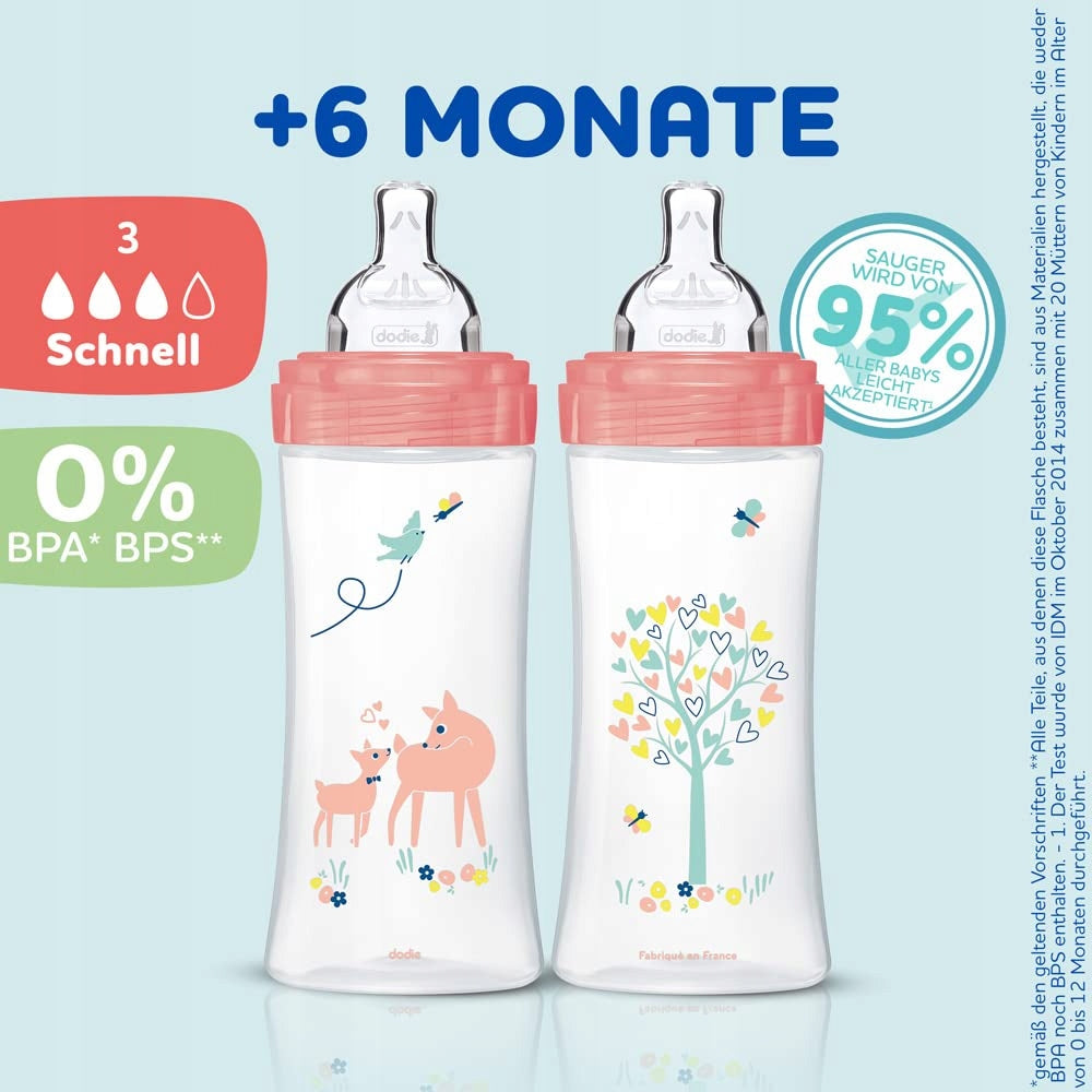 DODIE zestaw startowy dla dziewczynki BUTELKI + akcesoria, 2 butelki antykolkowe 330 ml