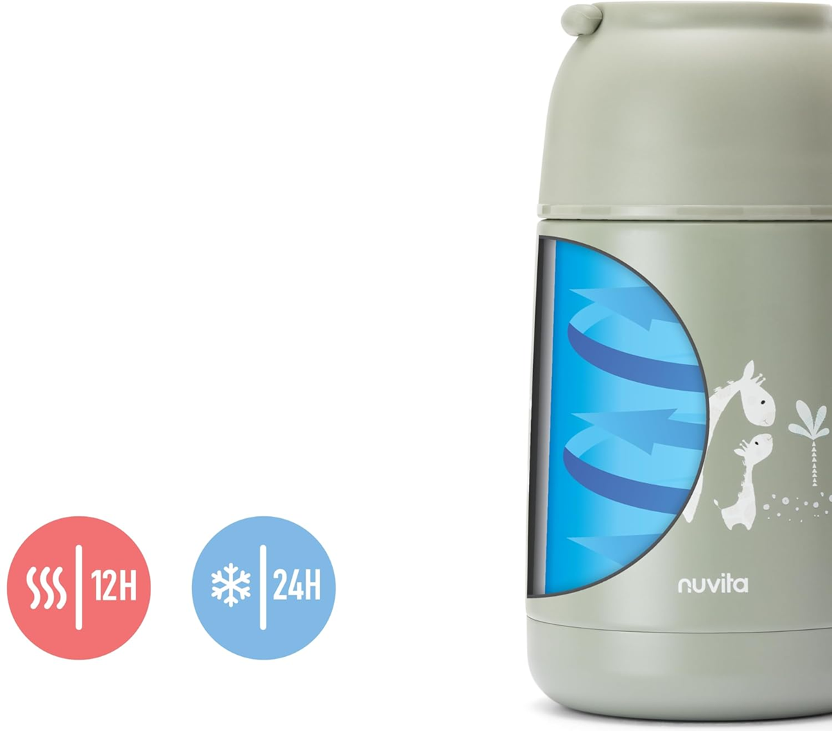NUVITA 4475 thermos alimentaire en acier inoxydable, 620 ml, 0+, GIRAFES