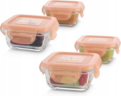MINILAND NaturSquare glazen voedselcontainers 160 ml 4 stuks KONIJN