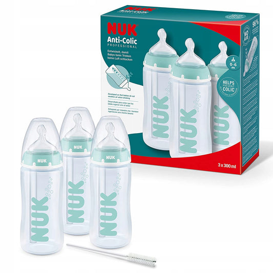 NUK ANTI-COLIC Professional butelki 3x 300 ml 0-6 z butelkami antykolkowymi i smoczkami dla niemowląt