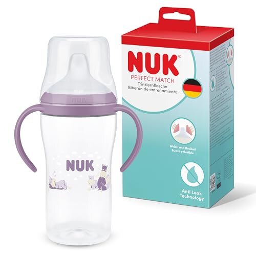 NUK Perfect Match kubek treningowy 260 ml 6+ Hipopotam, kubek z uchwytami dla niemowląt