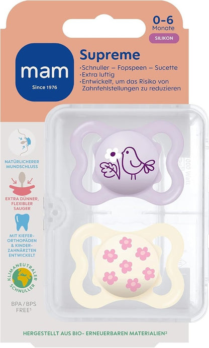MAM SUPREME chupete de silicona 0-6 meses x2