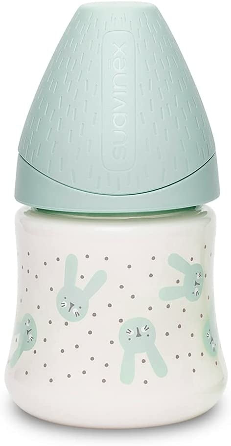 SUAVINEX Welcome Baby zestaw startowy PREMIUM: pojemnik na mleko w proszku z uroczym wzorem króliczków