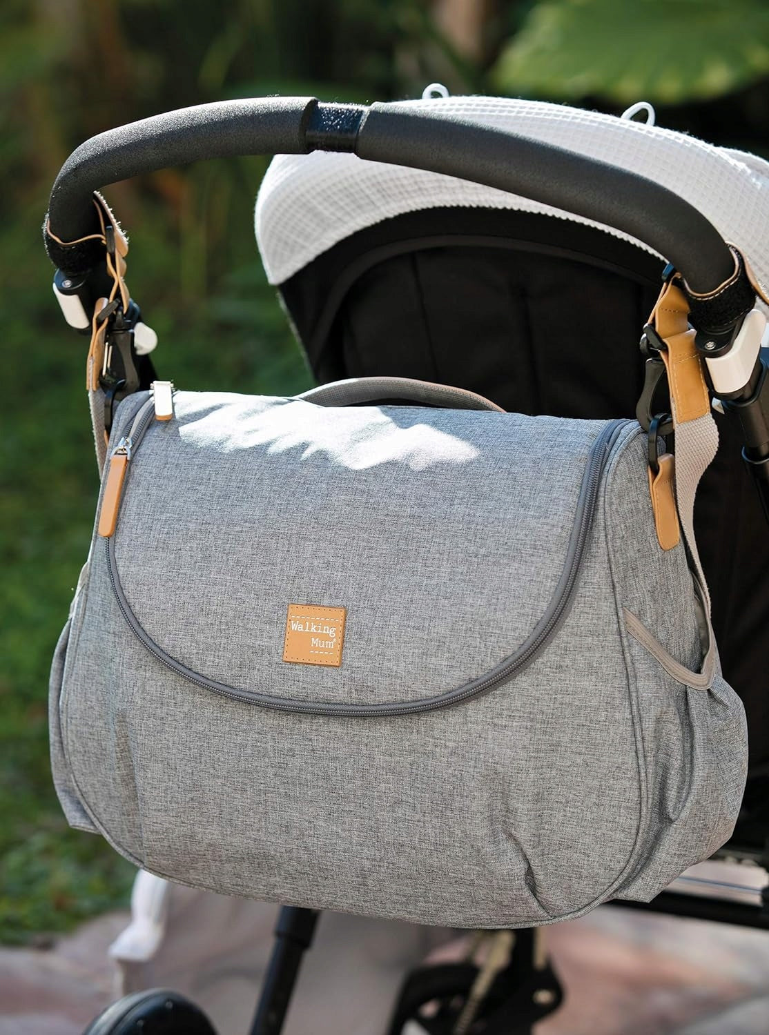 WALKING MUM torba organizer do wózka, szary organizer na wózek dziecięcy z dużą pojemnością