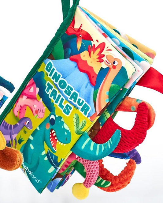HAHALAND Dinosaur Tails libro sensoriale CIONDOLO 12,5 x 22 cm