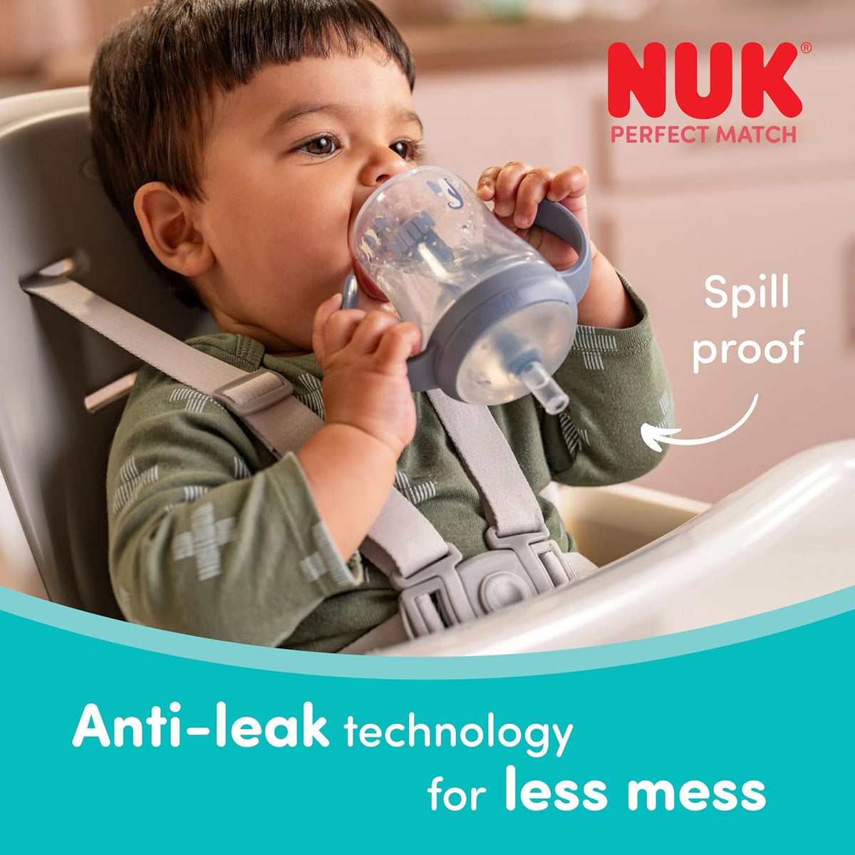 NUK Perfect Match Learner słomki do kubków 8m+ x2, spill proof antywyciekowe słomki silikonowe dla dzieci