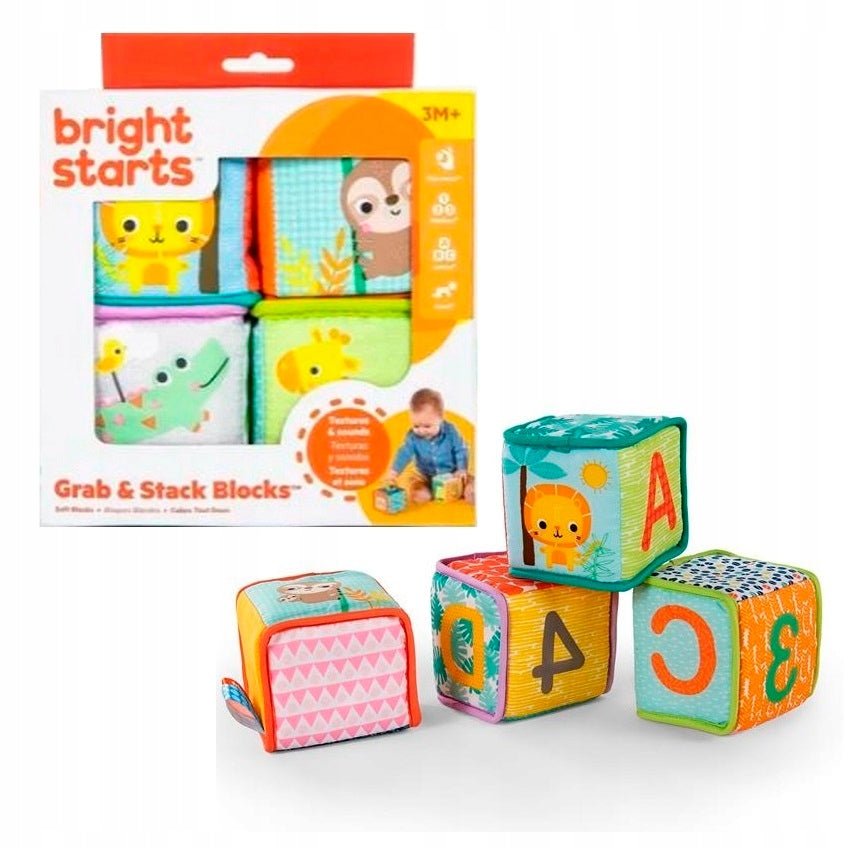 BRIGHT STARTS mäkké edukačné kocky GRAB & STACK