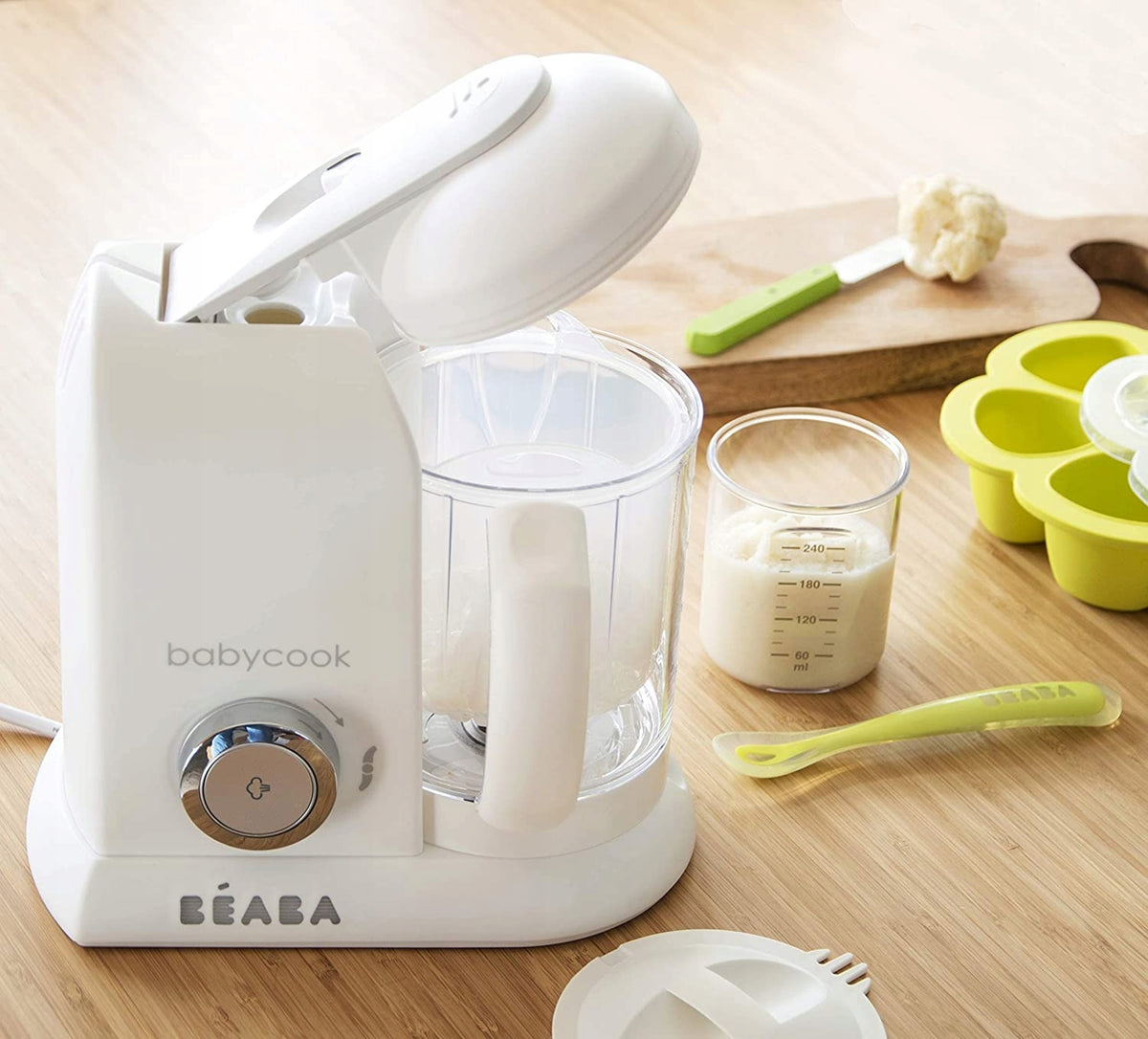 BEABA Babycook ROBOT KUCHENNY 4w1 parowar, mikser biały z akcesoriami do przygotowania posiłków dla dzieci