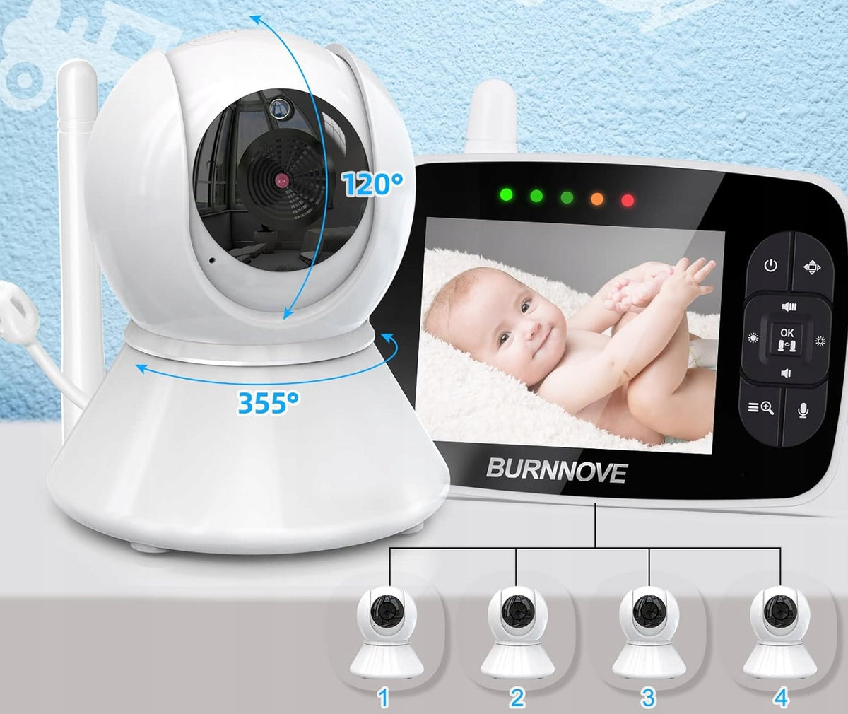BURNNOVE SM35PTZ zdalnie sterowana niania elektroniczna 3,5" z kamerą 355° i ekranem LCD