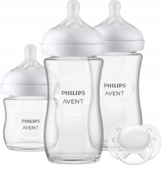 PHILIPS AVENT Natural Response súprava 3 SKLENENÝCH fliaš + cumlík