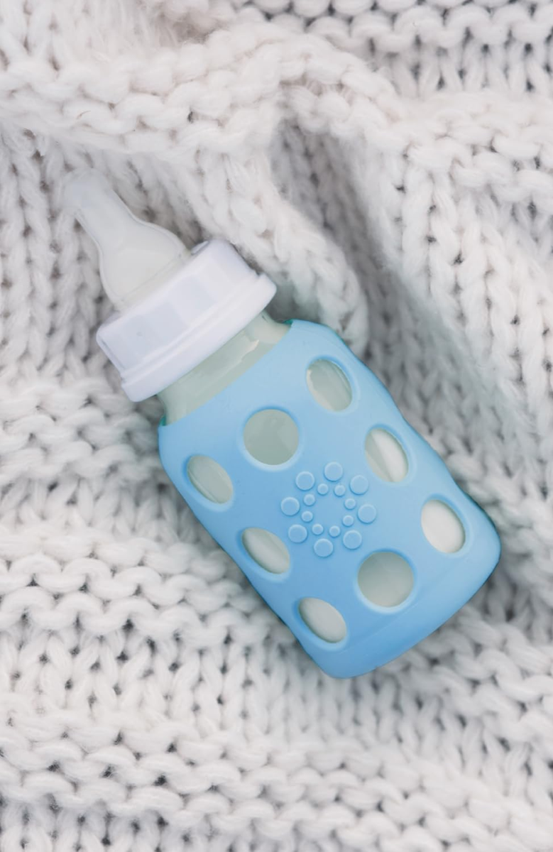 LifeFactory glazen fles met hoes 120 ml 3 m+ speen 1