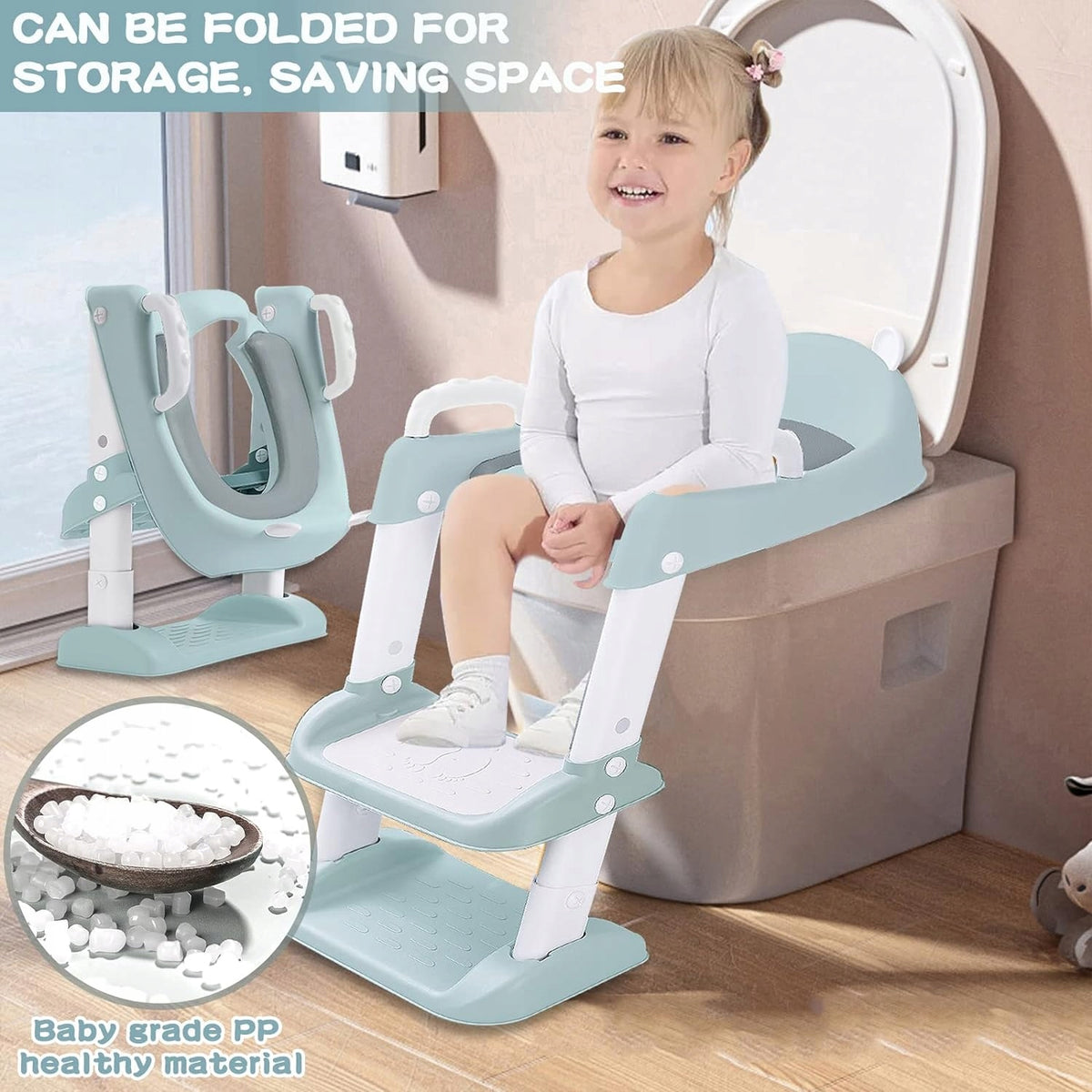 MUOIVG nakładka na sedes ze stopniami, składane siedzisko dla dziecka, zdrowy materiał PP, oszczędza miejsce