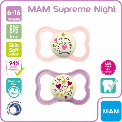 MAM SUPREME NIGHT chupete de silicona 6-16 meses