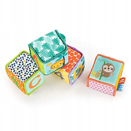 BRIGHT STARTS miękkie klocki edukacyjne GRAB & STACK, kolorowe sensoryczne klocki dla niemowląt 3 msc+