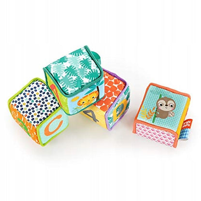 BRIGHT STARTS miękkie klocki edukacyjne GRAB & STACK, kolorowe sensoryczne klocki dla niemowląt 3 msc+
