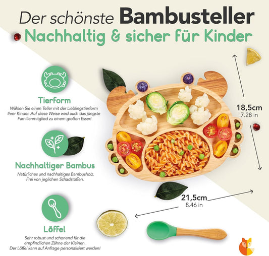 KLEINER FUCHS bamboe bord met zuignap + lepel KRAB