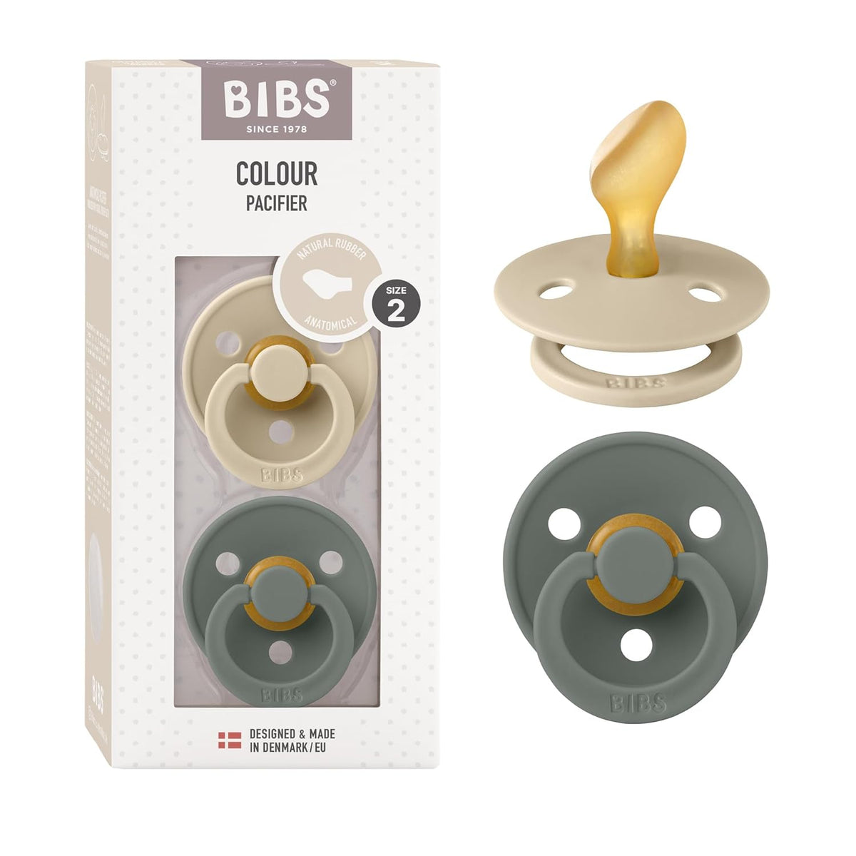 BIBS COLOUR fopspenen 2-pack rubber 6m+ ANATOMISCH