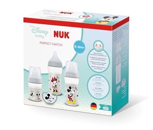 NUK Perfect Match Air zestaw startowy od urodzenia, zestaw butelek i smoczek Disney baby 0-6m