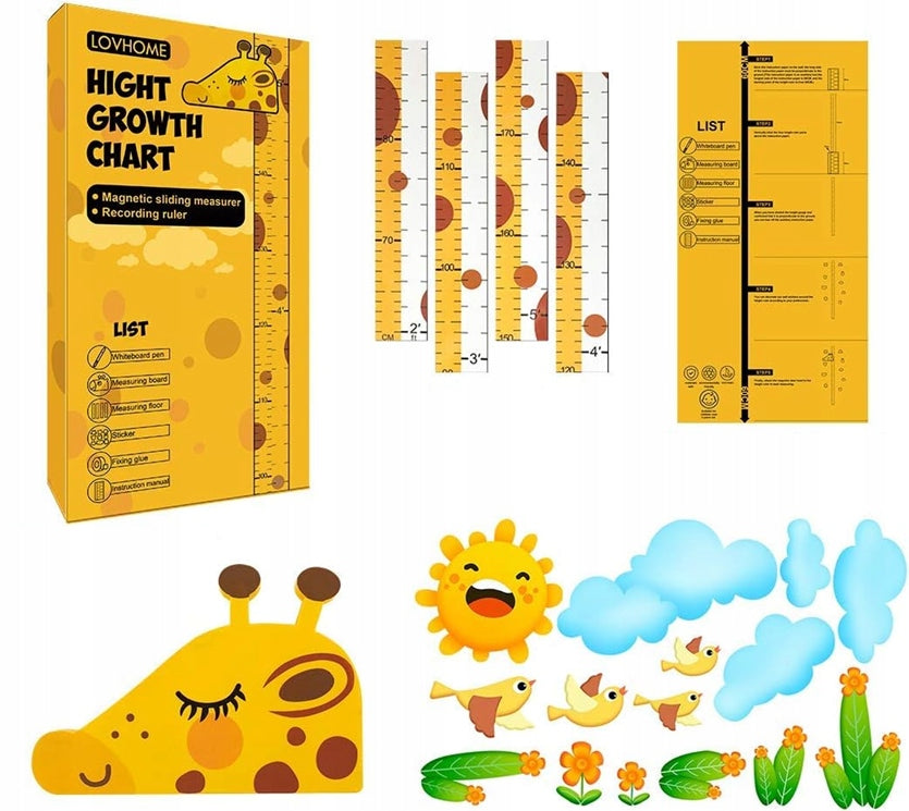 DUOUPA groeimeter met verschuifbaar hoofd GIRAFFE 180 cm + muurstickers