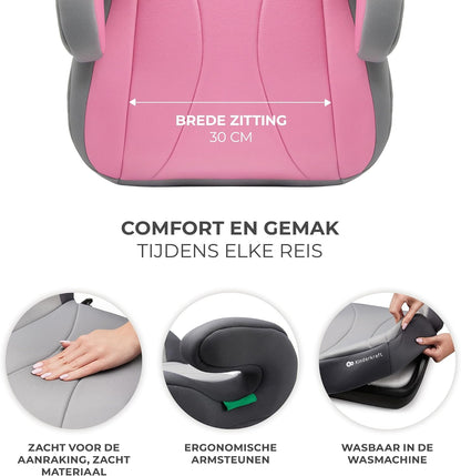 Kinderkraft I-BOOST podstawka samochodowa 135-150 cm, szerokie siedzisko 30 cm, miękki materiał i ergonomiczne podłokietniki
