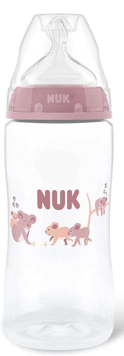 NUK First Choice+ butelka 300 ml smoczek M średni przepływ wskaźnik temperatury, różowa, antykolkowa