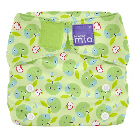 BAMBINO MIO otulacz na pieluchę 9kg+ jabłka, zielony otulacz wielorazowy z motywem jabłek