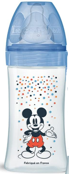 DODIE fľaša 270 ml 0–6 mesiacov, cumlík 2, stredný prietok, MICKEY