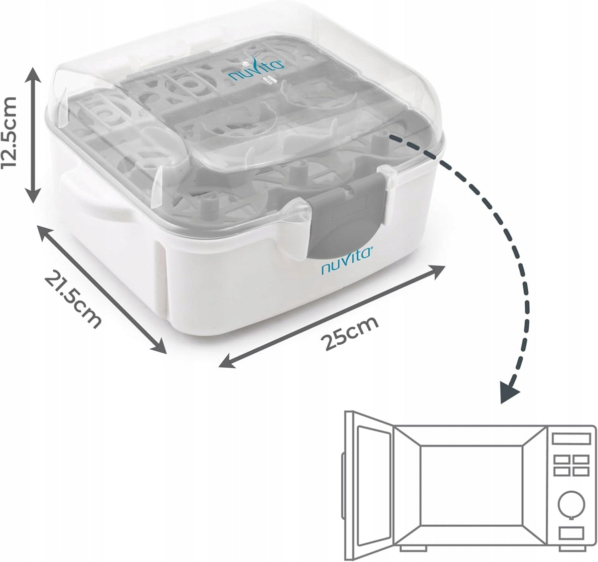 NUVITA 1085 magnetronsterilisator voor 3 flessen en accessoires