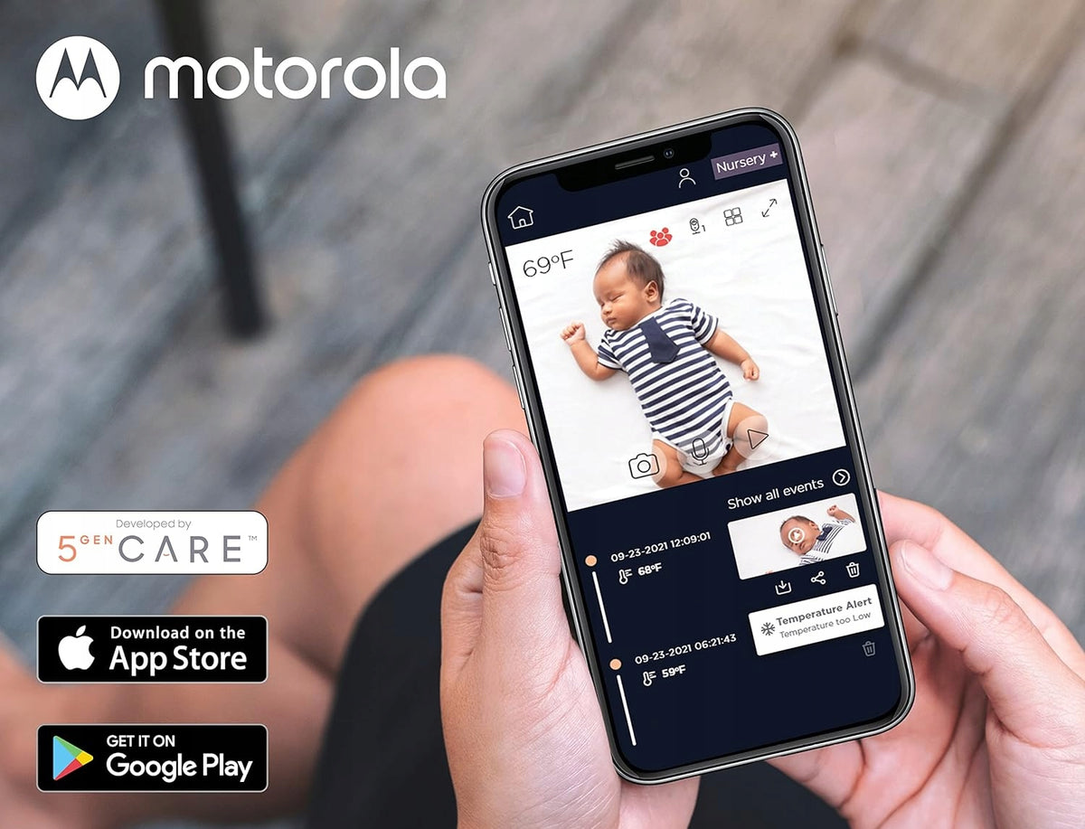 MOTOROLA VM44 Connect niania elektroniczna 4,3" FHSS z aplikacją, podgląd monitoringu na smartfonie