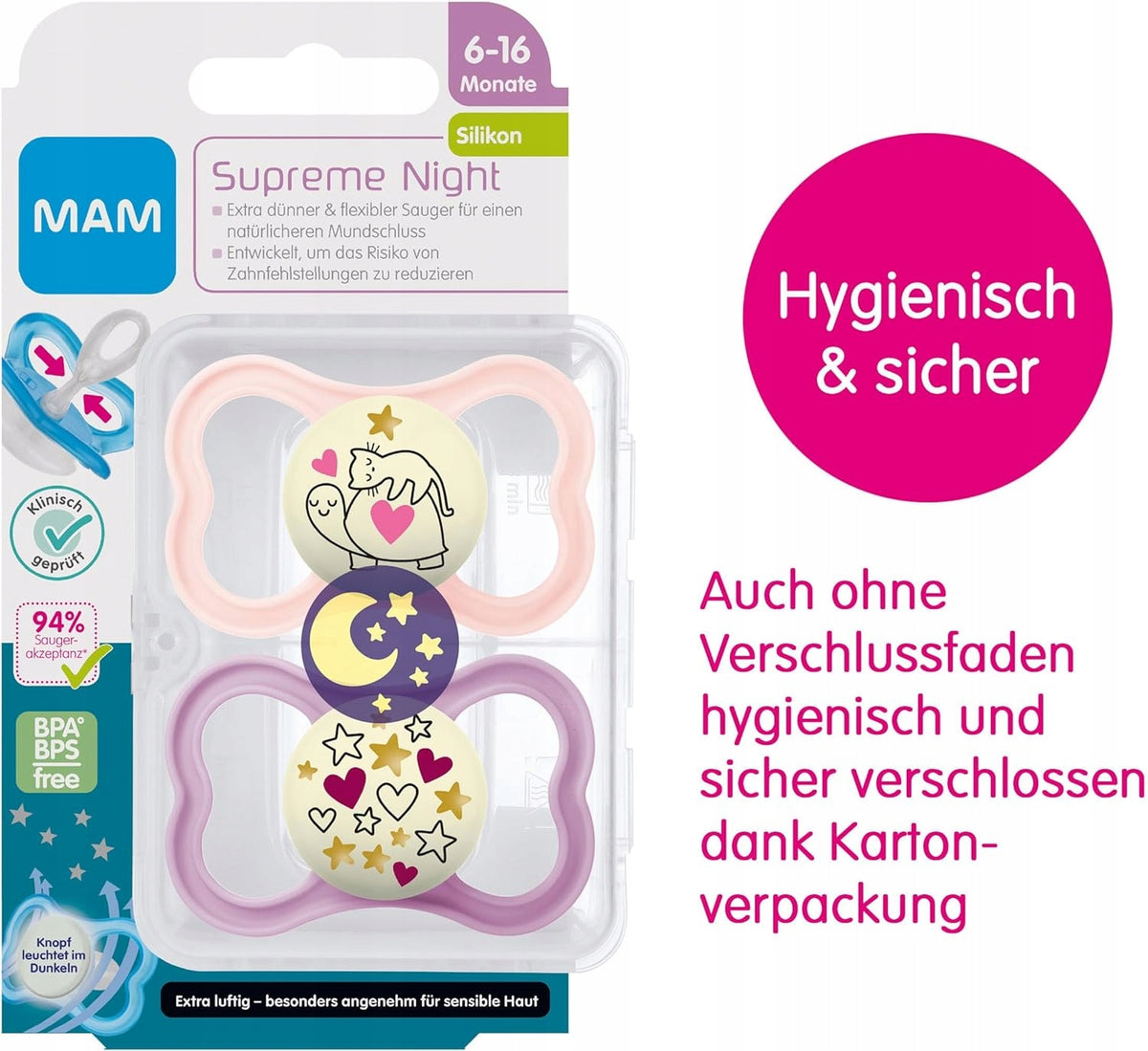 MAM SUPREME NIGHT chupete de silicona 6-16 meses